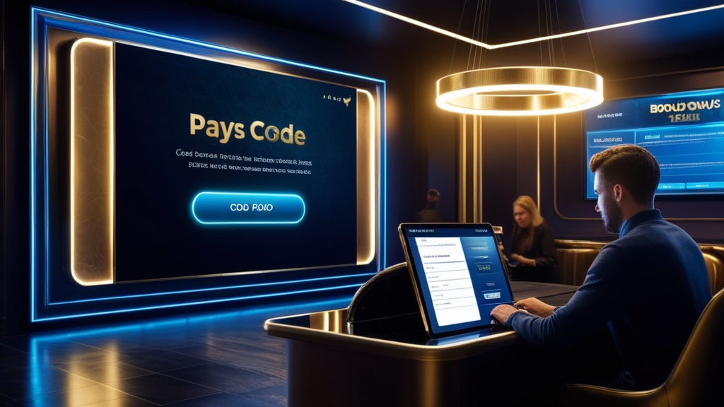 Casino lobby with a glowing promo banner and bonus code screen